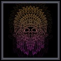 Gradient colorful skull tribal chief mandala arts