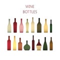 Gradient colorful wine bottles icons. Types ot wine bottle icons set.