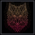 Gradient Colorful wolf head mandala arts isolated on black background