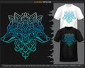 Gradient Colorful Wolf head mandala arts isolated on black and white t shirt