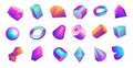 Gradient 3D shapes. Bright gradient geometric figures. Iridescent sphere cylinder and parallelepiped. Glossy pyramid