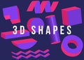 Gradient 3d shapes. Set isolated liquid elements of holographic design palette of shimmering colors. Modern abstract pattern, brig Royalty Free Stock Photo