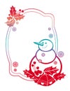 Gradient frame with funny snowman, holly berries and Christmas bells silhouettes Royalty Free Stock Photo