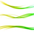 Gradient fresh energy header lines collection. Three minimalistic bright elegant smooth smoke dividers. Yellow to green swoosh wa Royalty Free Stock Photo