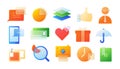 Gradient glass morphism icons. Modern app symbols with blur effect. Colorful and transparent website elements. Interface