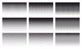 Gradient halftone dotted patterns. Abstract halftone dots gradient horizontal pattern. Dot spray texture gradient vector