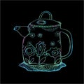 Gradient illustration of a flower decorated teapot in the old style. Royalty Free Stock Photo