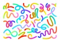 Gradient line. Colorful swirling curves, vibrant abstract wavy shapes and dynamic curved forms with fluid color blend