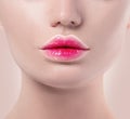 Gradient lipstick trendy lips makeup. Pink and white lips colors, nude make-up sample. Beautiful lips, mouth