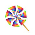 Gradient multicolored toy paper windmill propeller. Pinwheel with blades of different colors. Vector illustration Royalty Free Stock Photo
