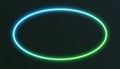 Gradient neon ellipse, blue-green glowing border isolated on a dark background. Colorful night oval banner