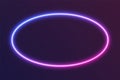 Gradient neon ellipse, blue-pink glowing oval border isolated on a dark background. Colorful night banner