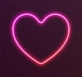 Gradient neon heart, red-pink glowing border isolated on a dark background. Colorful night banner Royalty Free Stock Photo