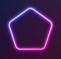 Gradient neon pentagon, blue-pink glowing border isolated on a dark background. Colorful night banner