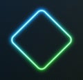 Gradient neon rhombus, blue-green glowing border isolated on a dark background. Colorful night banner Royalty Free Stock Photo