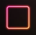 Gradient neon square, pink-orange glowing border isolated on a dark background. Colorful night banner