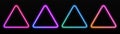 Gradient neon triangle frames set. Glowing borders isolated on a dark background. Royalty Free Stock Photo