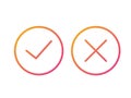 Gradient orange to pink vector colorful check and cross thin line icon