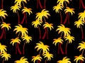 Gradient palm trees seamless pattern. Yellow-gold palm trees on a black background. Summer time, wallpaper with tropical pattern. Royalty Free Stock Photo