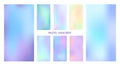 Gradient pastel winter vector background set. Flow light design wallpaper. Blue, purple, pink, green, yellow colors. Blur vertical Royalty Free Stock Photo