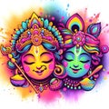 Gradient Radha Krishna illustration Colorful powder explosion for Holi festival celebration Royalty Free Stock Photo