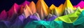 Gradient rainbow colored topographic grid terrain with hills and mountains. AI generative illustration