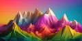 Gradient rainbow colored topographic grid terrain with hills and mountains. AI generative illustration