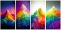 Gradient rainbow colored topographic grid terrain with hills and mountains. AI generative illustration