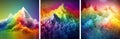 Gradient rainbow colored topographic grid terrain with hills and mountains. AI generative illustration