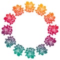 Gradient round frame with abstract flowers silhouettes.