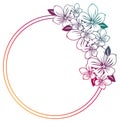 Gradient round frame with abstract flowers silhouettes.