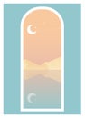Gradient seaside background view illustration. Beautiful evening mountains near the ocean poster. Royalty Free Stock Photo
