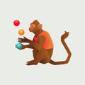 Gradient style Circus trained wild animals performance isolated on light gray. Monkey Juggles