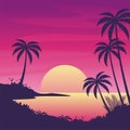 Gradient Sunset Beach with silhouette of palm trees. Beautiful Summer landscape background Royalty Free Stock Photo