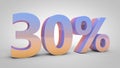 30% gradient text on white background, 3d render.