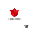 Gradient tulip logo red flower, beauty parlor mockup emblem, graphic design organic cosmetic salon symbol