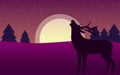 Violet night landscape with roaring deer stag vector