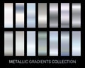 Gradients collection set vector. Metallic chrome gradient color texture swatches. For banners, tags, fonts, flyers Royalty Free Stock Photo