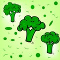 Gradual simple vector hand draw sketch, three brocoli