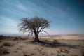 Gradually withering, expansive single tree grappling with harsh arid environment. Generative AI