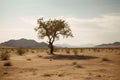 Gradually withering, expansive single tree grappling with harsh arid environment. Generative AI