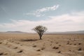 Gradually withering, expansive single tree grappling with harsh arid environment. Generative AI