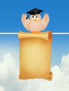 Graduate bird with parchment Royalty Free Stock Photo