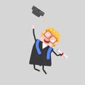 Graduate boy jumping with his cap in the air