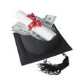 Graduate cap, banknotes and Certificate of graduation Royalty Free Stock Photo