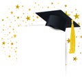 Graduate Cap with Diploma on a Background of a Gold Stars