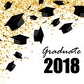 Graduate caps on the gold confetti background Royalty Free Stock Photo