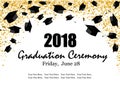 Graduate caps and the gold confetti banner Royalty Free Stock Photo