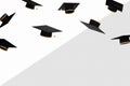Graduate caps on a transparent background. Caps thrown up. Education end of school concept. Royalty Free Stock Photo
