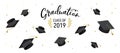 Graduate class of 2019. Caps and confetti on a white background. Hats thrown up, vector illustration, banner design Royalty Free Stock Photo